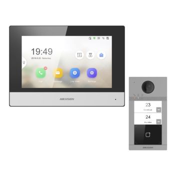 Комплект домофон Hikvision DS-KH6320-WTE1 + вызывная панель DS-KV8213-WME1(C)/Flush