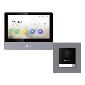 Комплект домофон Hikvision DS-KH8350-WTE1 + вызывная панель DS-KD8003-IME1(B)/Flush/Europe