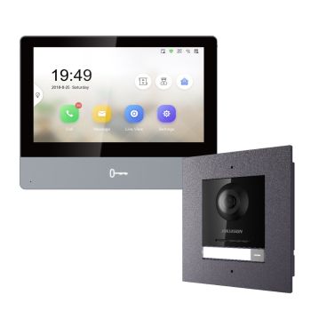 Комплект домофон Hikvision DS-KH8350-WTE1 + вызывная панель DS-KD8003-IME1(B)/Flush/Europe BV