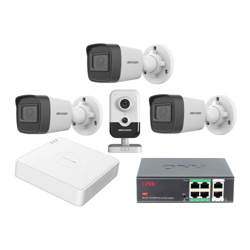 Комплекты видеонаблюдения на 4 камеры - Комплект IP видеонаблюдения Hikvision KIT-DS128