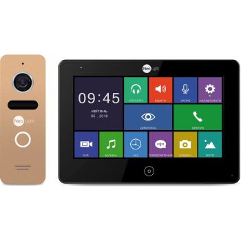 Комплект видеодомофона NeoLight ALPHA Black + вызывная панель SOLO Gold