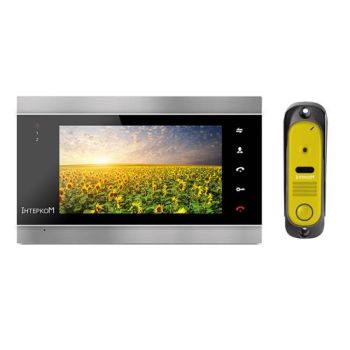 Комплект видеодомофон и вызывная панель Интерком ІМ-12 (ІМ-02 black + ІМ-10 yellow)