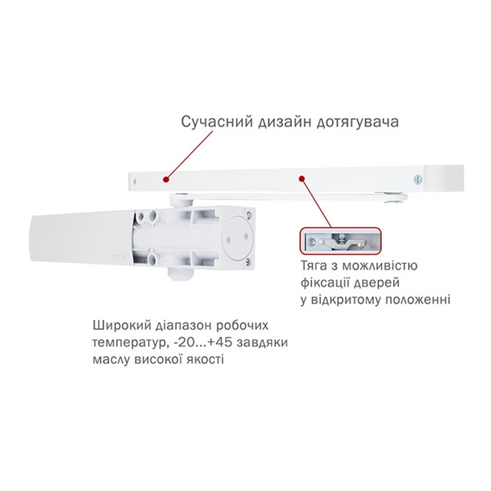 Доводчик дверной накладной RYOBI 1200 D-1200T SLD HO EN 2 белый до 40 кг